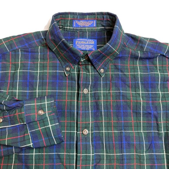 Sir Pendleton Men Medium Green Blue Hunting Tartan Plaid Wool Button Down Shirt - Picture 4 of 11